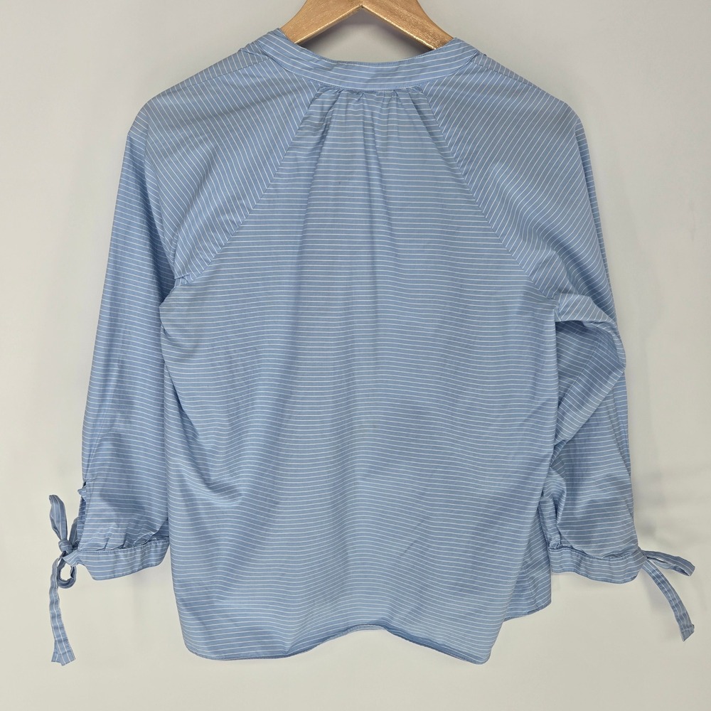 Madewell Striped Tie-Cuff Top Women S Blue White V-Neck Poplin Blouse - Picture 4 of 6